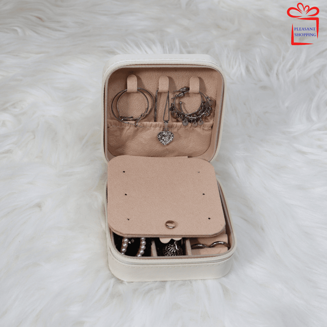 Portable Travel Jewelry Box – Mini PU Leather Organizer Case with Mirror for Rings, Earrings, Necklaces & Bracelets for Women & Girls