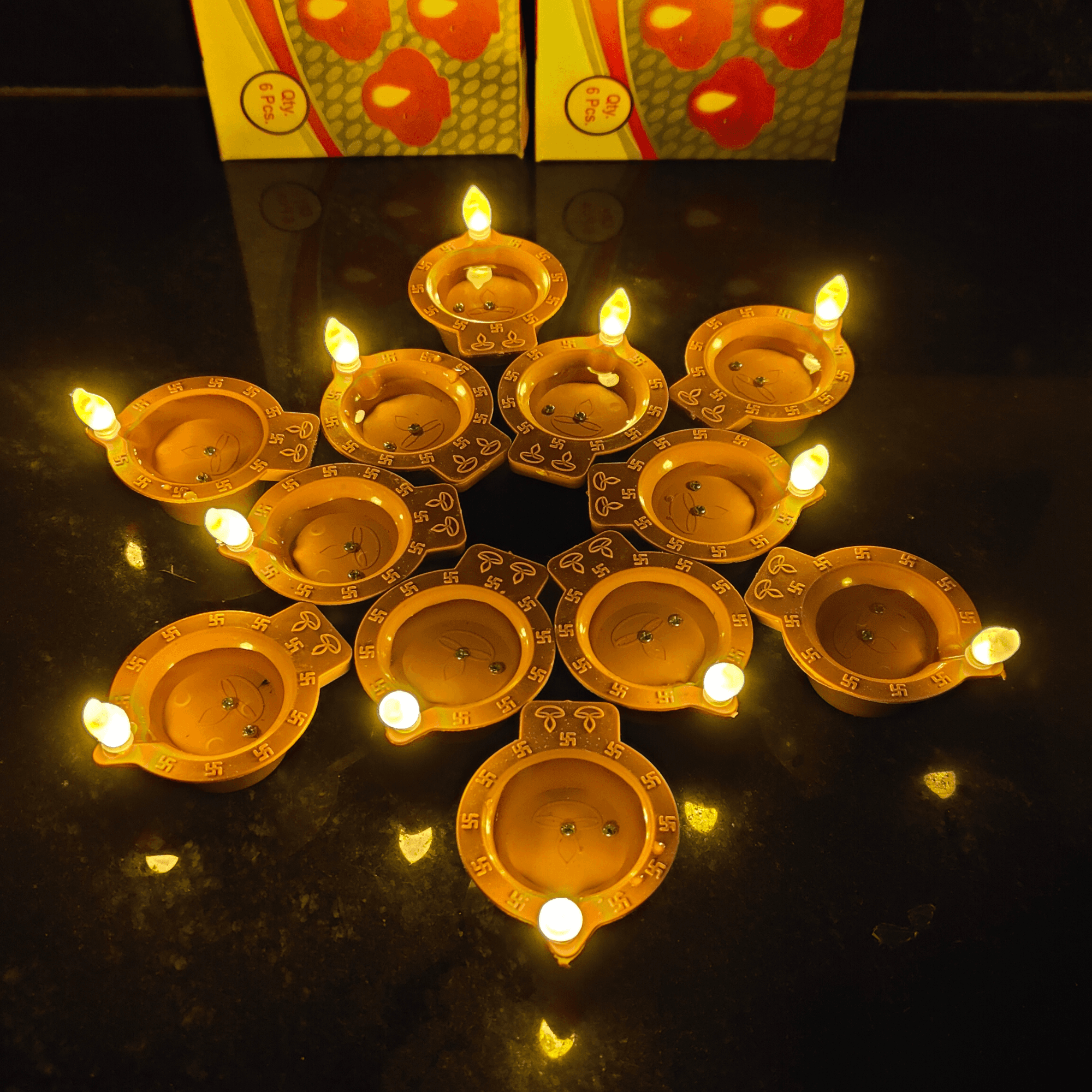 Pack of 12 Water Sensor Diya Lights – Water-Activated LED Diyas for Diwali, Temple & Home Decor