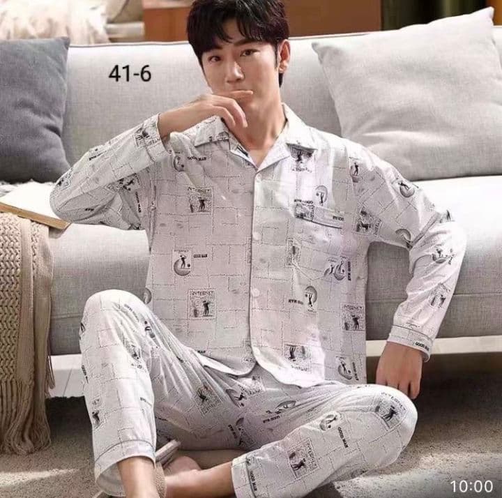 Men Pajamas Cotton Long-Sleeved Home Clothes