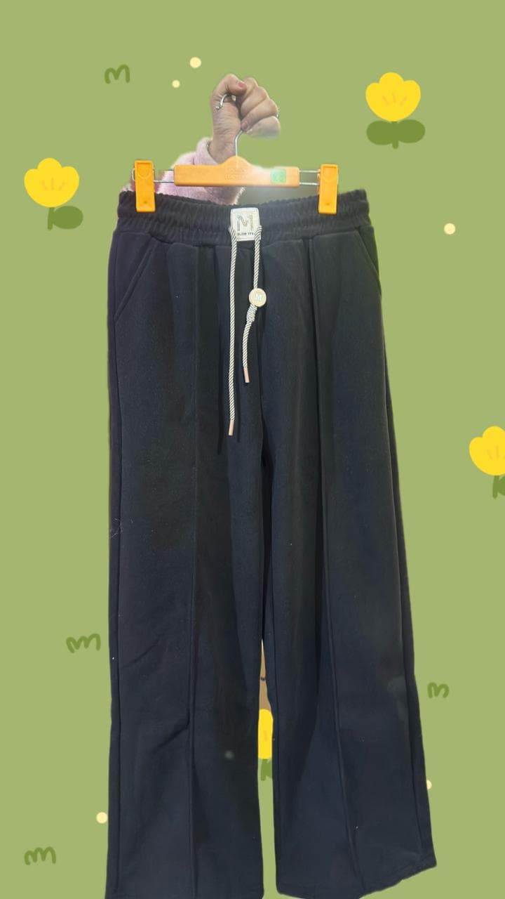 Women’s Winter High-Waist Straight Wide-Leg Pants – Solid Pattern
