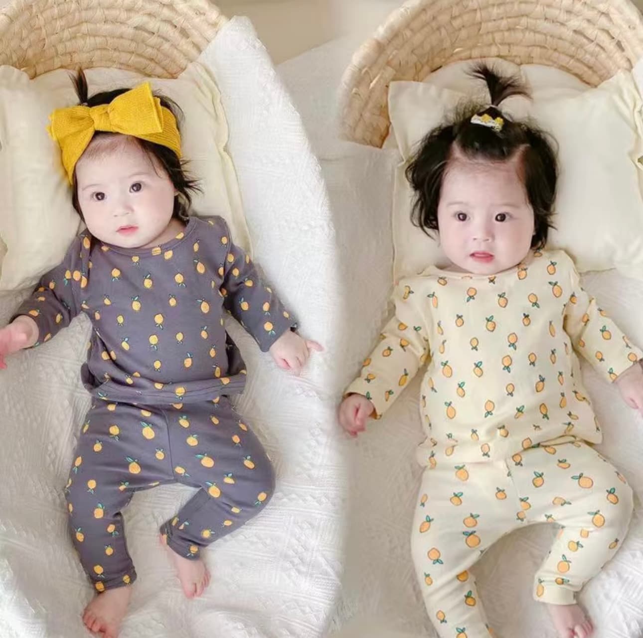 Kids Unisex Lemon Print Cotton 2-Piece Set