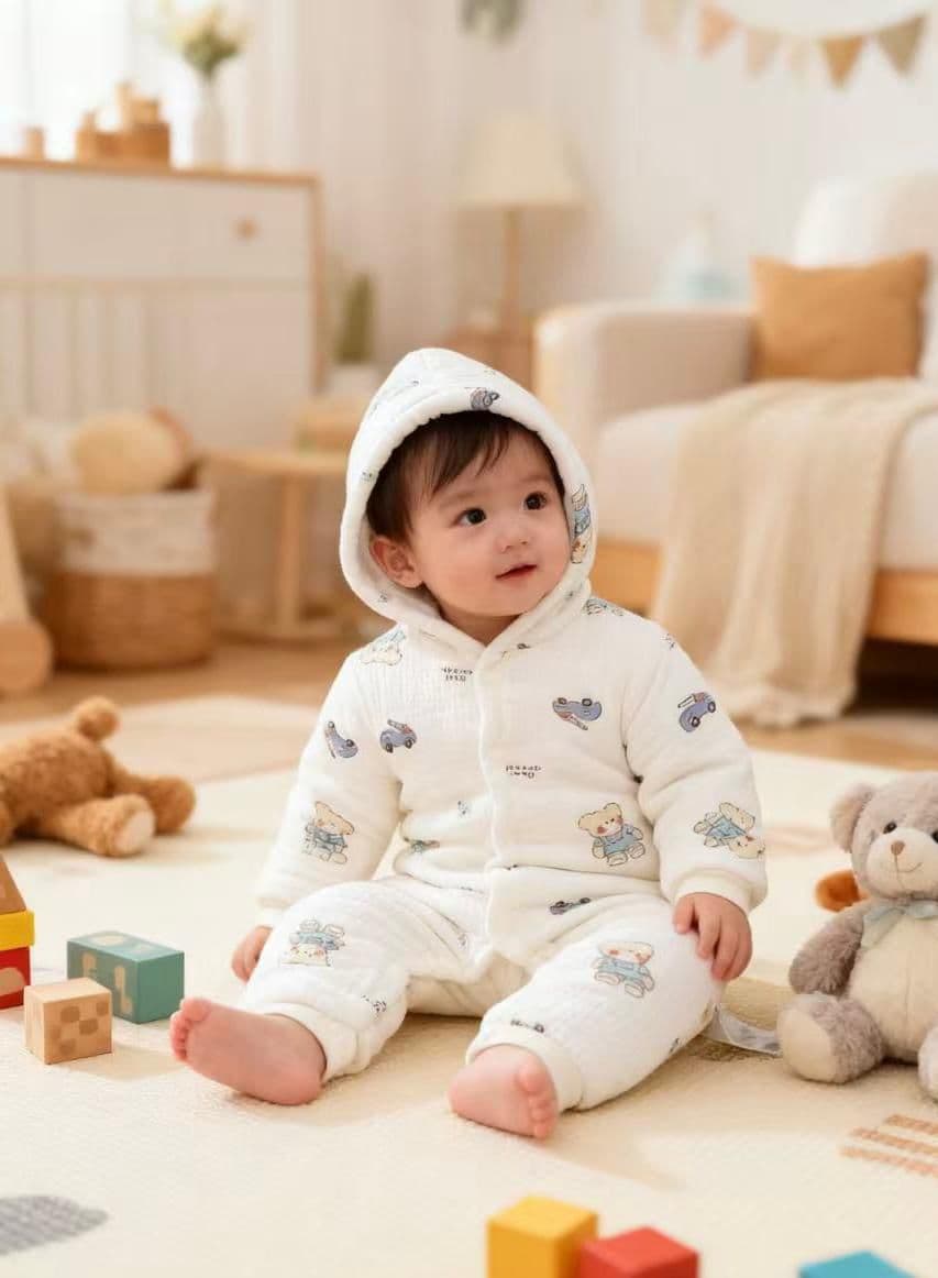 Kid Muslin Cotton Unisex Winter Jumpsuit Romper - Multicolor