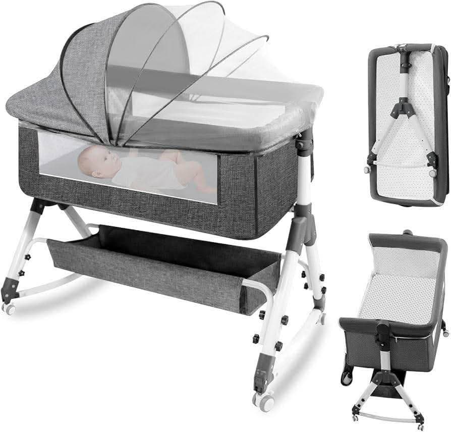  Foldable Baby Cradle Bed with Net & Wheels