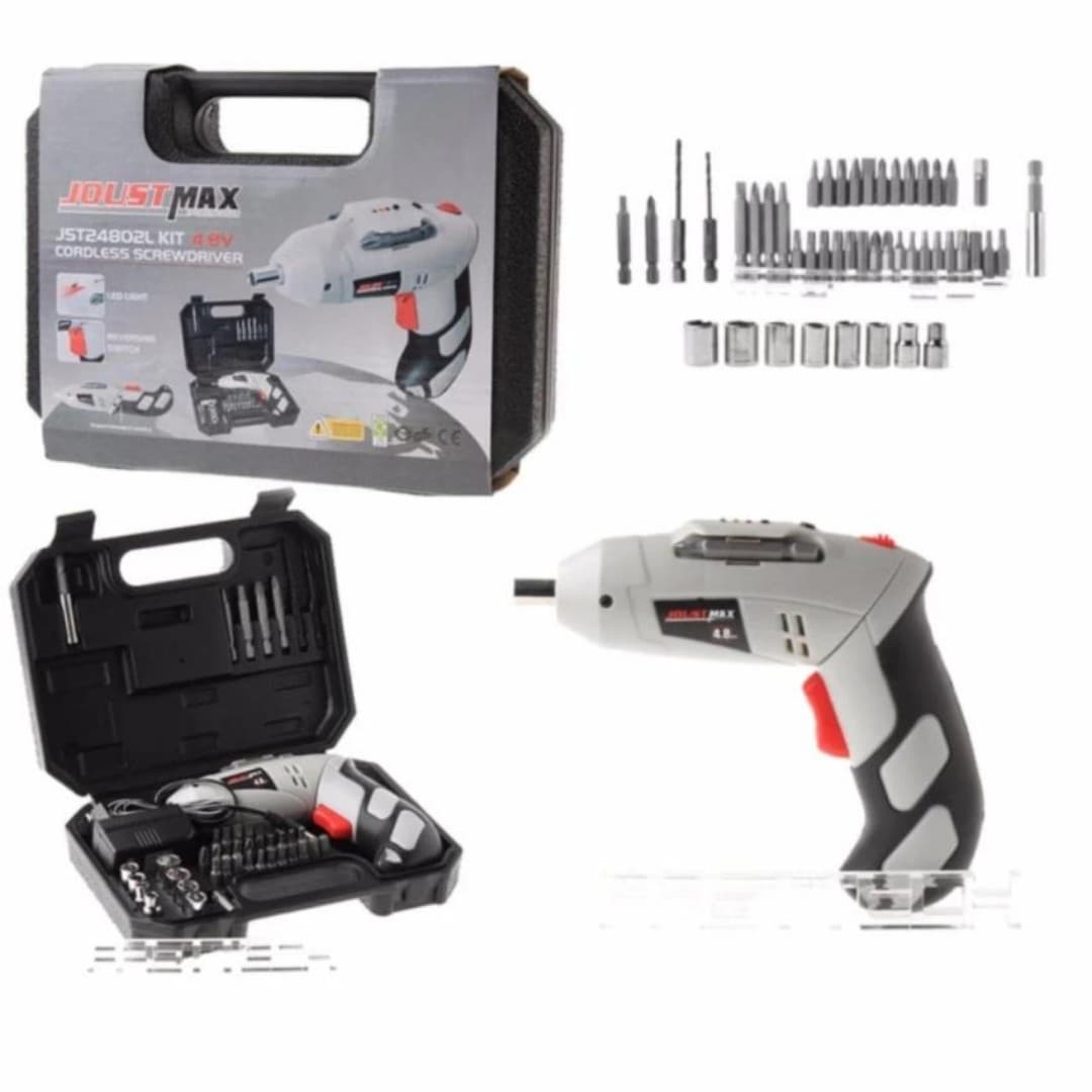 Joustmax 47Pc Rechargeable Cordless Screwdriver Drill Kit 4.8V - Multicolor