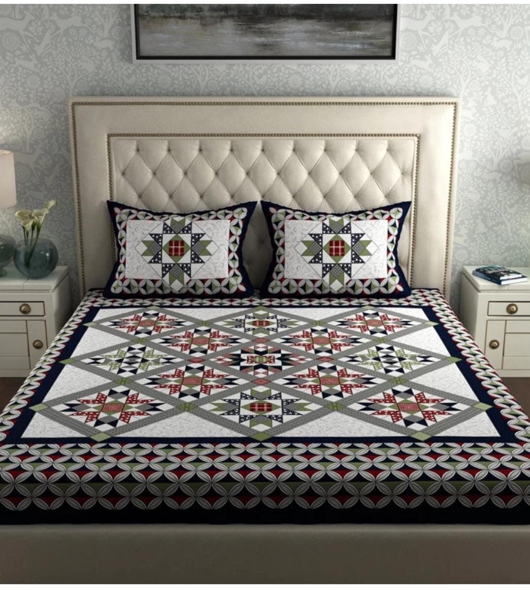Cotton Bed Sheet Set – Flat Design with 2 Pillow Covers