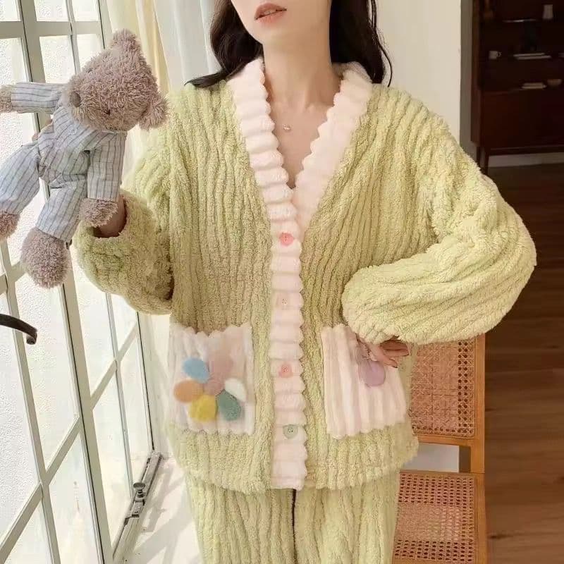 Women Warm Long Sleeve Winter Pajama Set