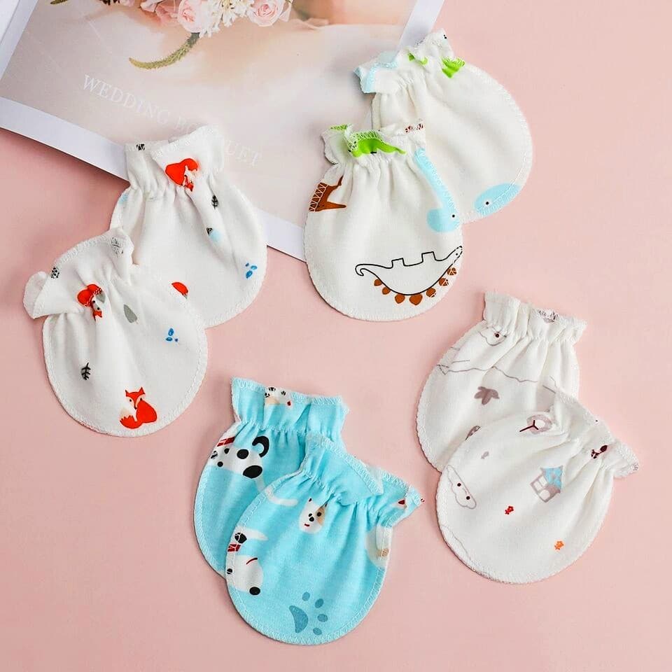 2 Pair Newborn Baby Cotton Glove Panja - Multicolor For 0.6 Months