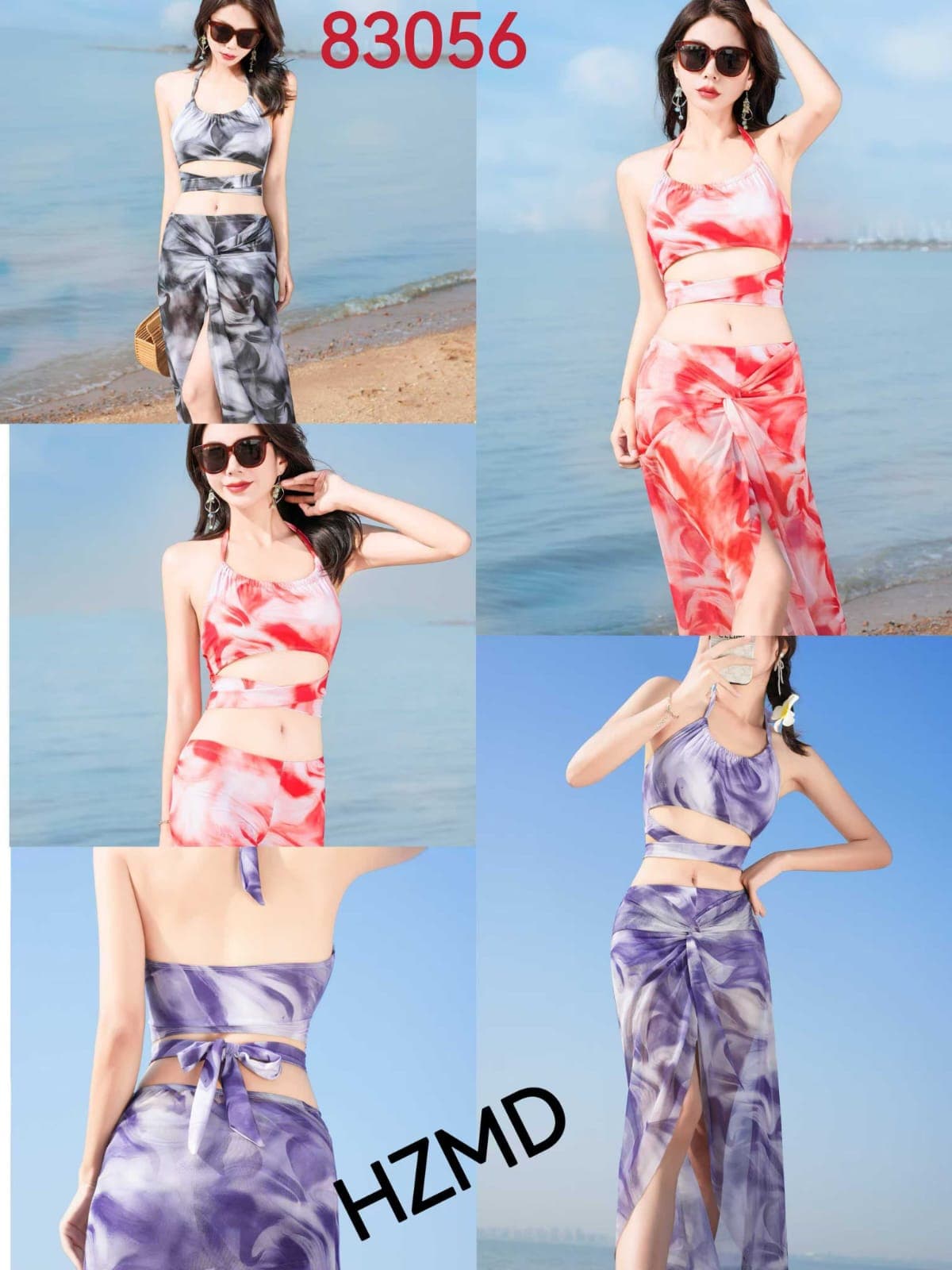 Women’s 3-Piece Printed Bikini with Long Sleeve Cover-Up