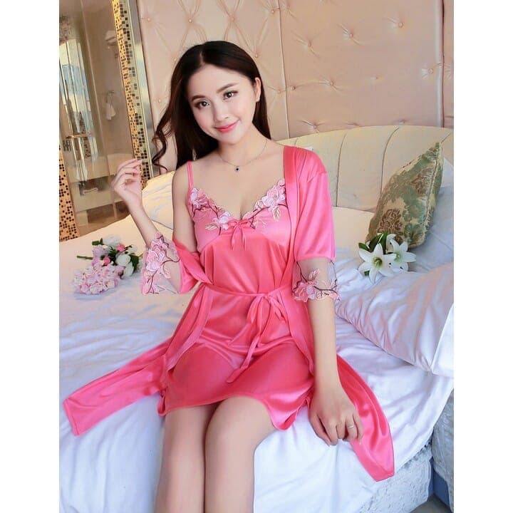 Satin Smooth Comfortable Women’s Night Dress Set (Robe + Dress) - Free size