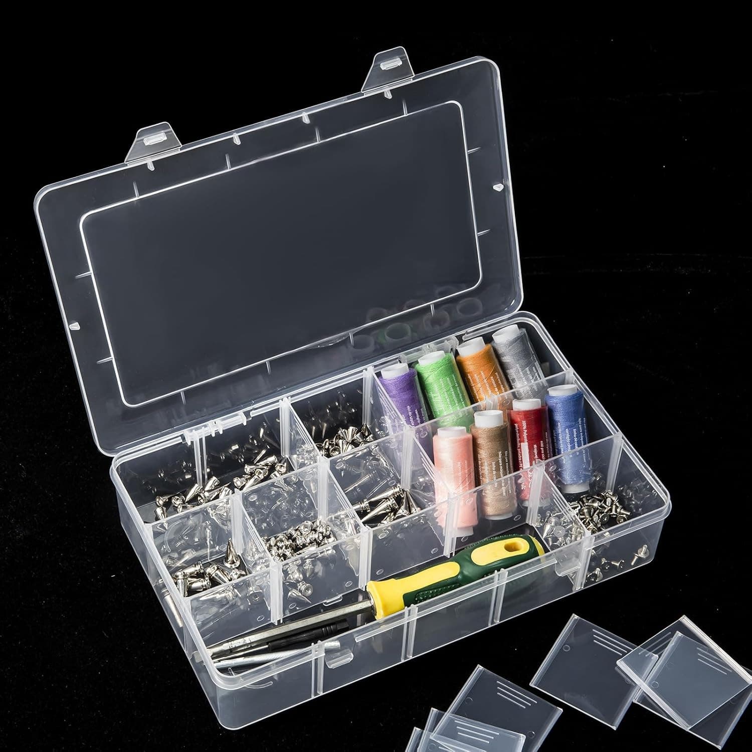 15 Grid Clear Organizer Box Adjustable Dividers - Plastic Compartment Storage Container - Multicolor