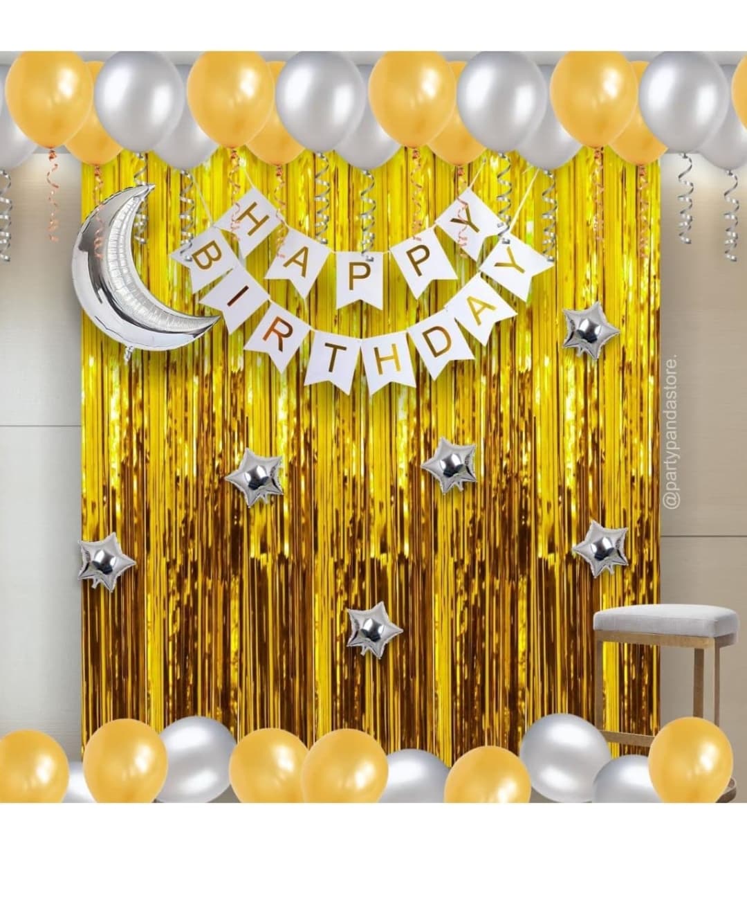 Silver/Yellow Birthday Decoration Items Kit With Birthday Banner, balloon, Arch And Glue Dot's Combo Pack