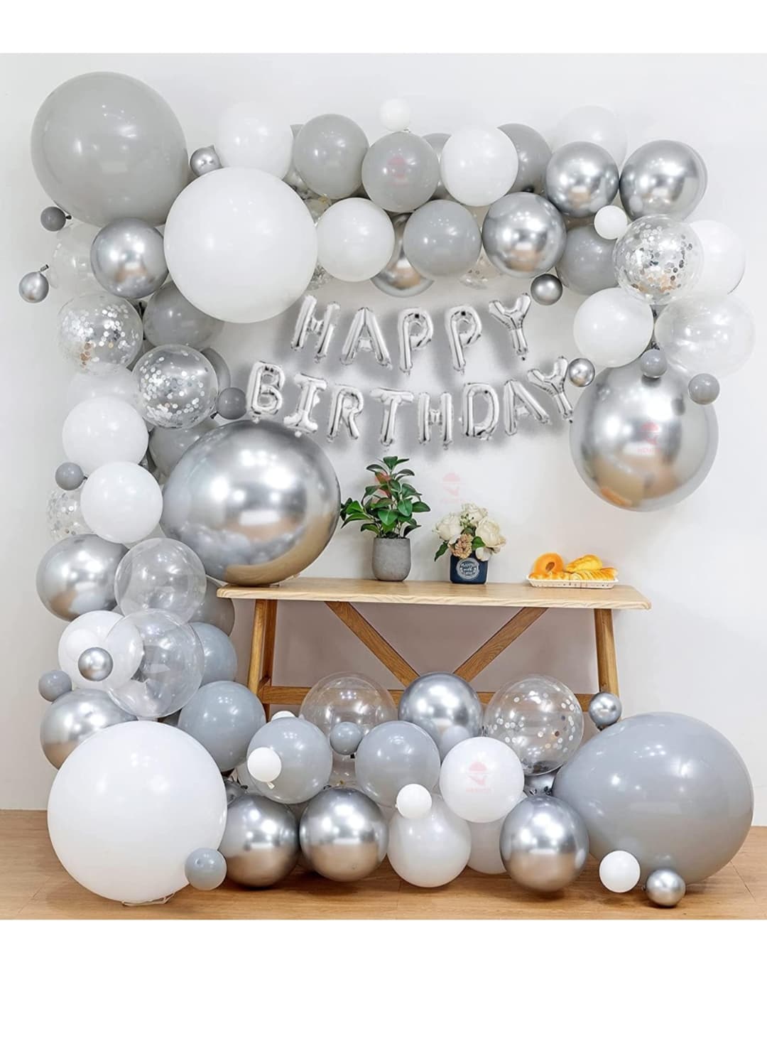 White/Silver Birthday Decoration Items Kit With Birthday Banner, Balloon, Arch And Glue Dot's Combo Pack