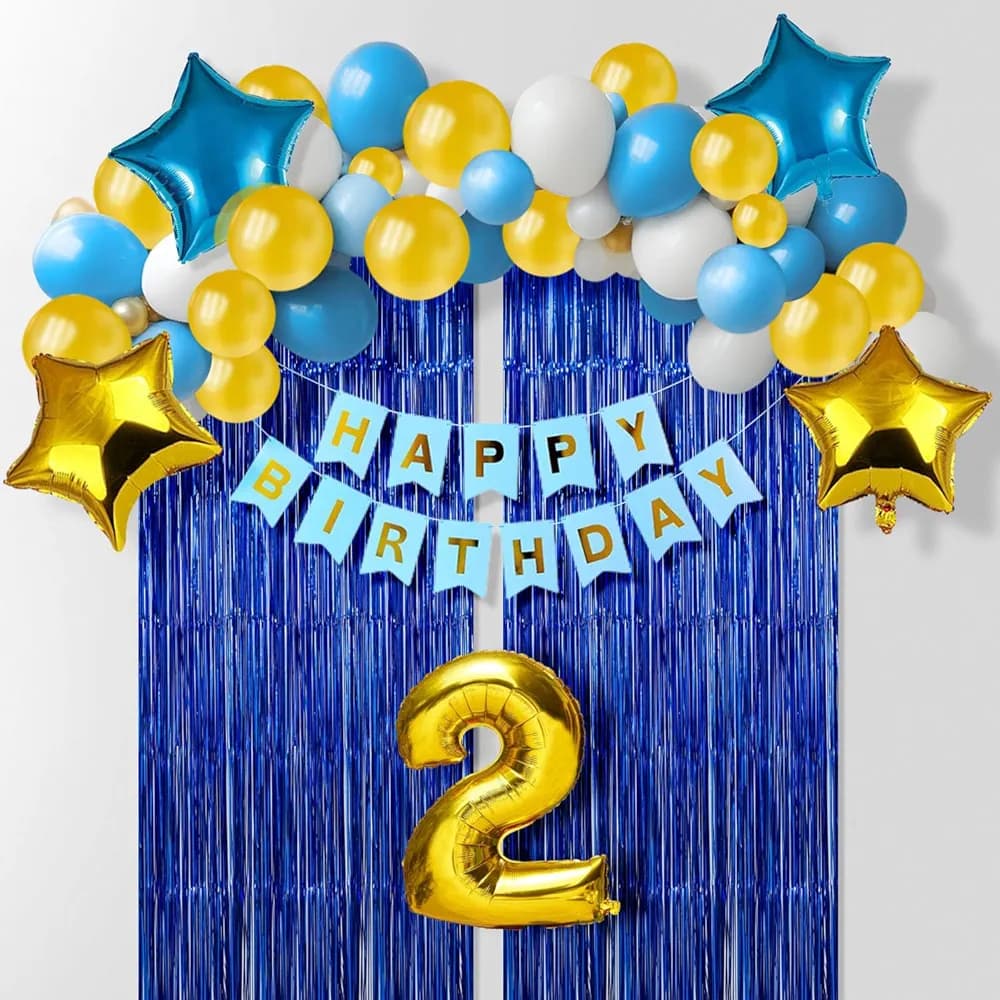2nd Birthday Decoration Kit for Boys – 38 Pcs Blue Theme Birthday Decorations with Foil, Paper (Cardstock) and Rubber Balloons