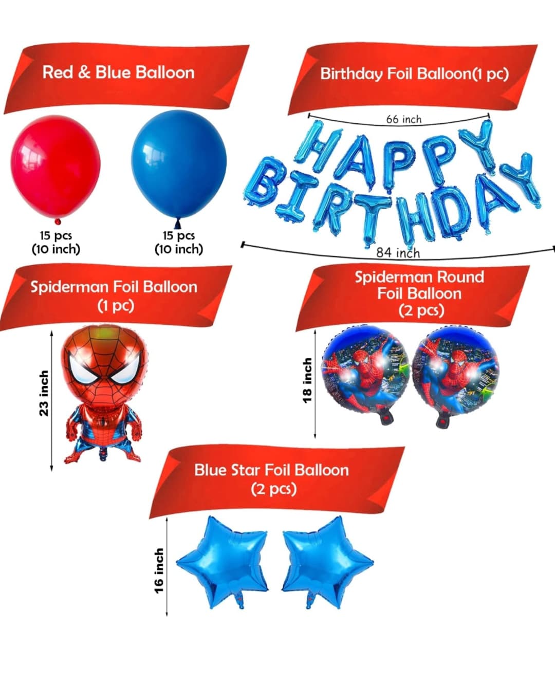 Birthday Decoration Items for Boy – 36 Pcs Kids Spider Theme Birthday Decoration Kit with Balloons in Red and Blue for Kids