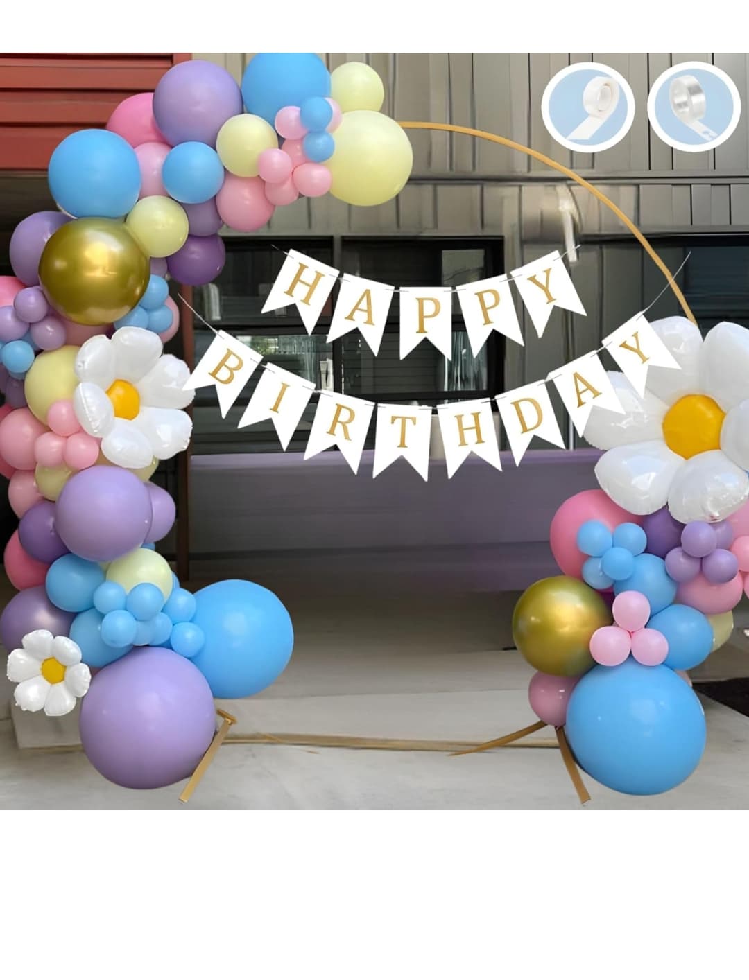 Happy Birthday Multicolor Decoration Kit for Boys, Girls, Men & Kids with Multi-Color Balloons, Happy Birthday Banner, Arch Tape and Glue Dots