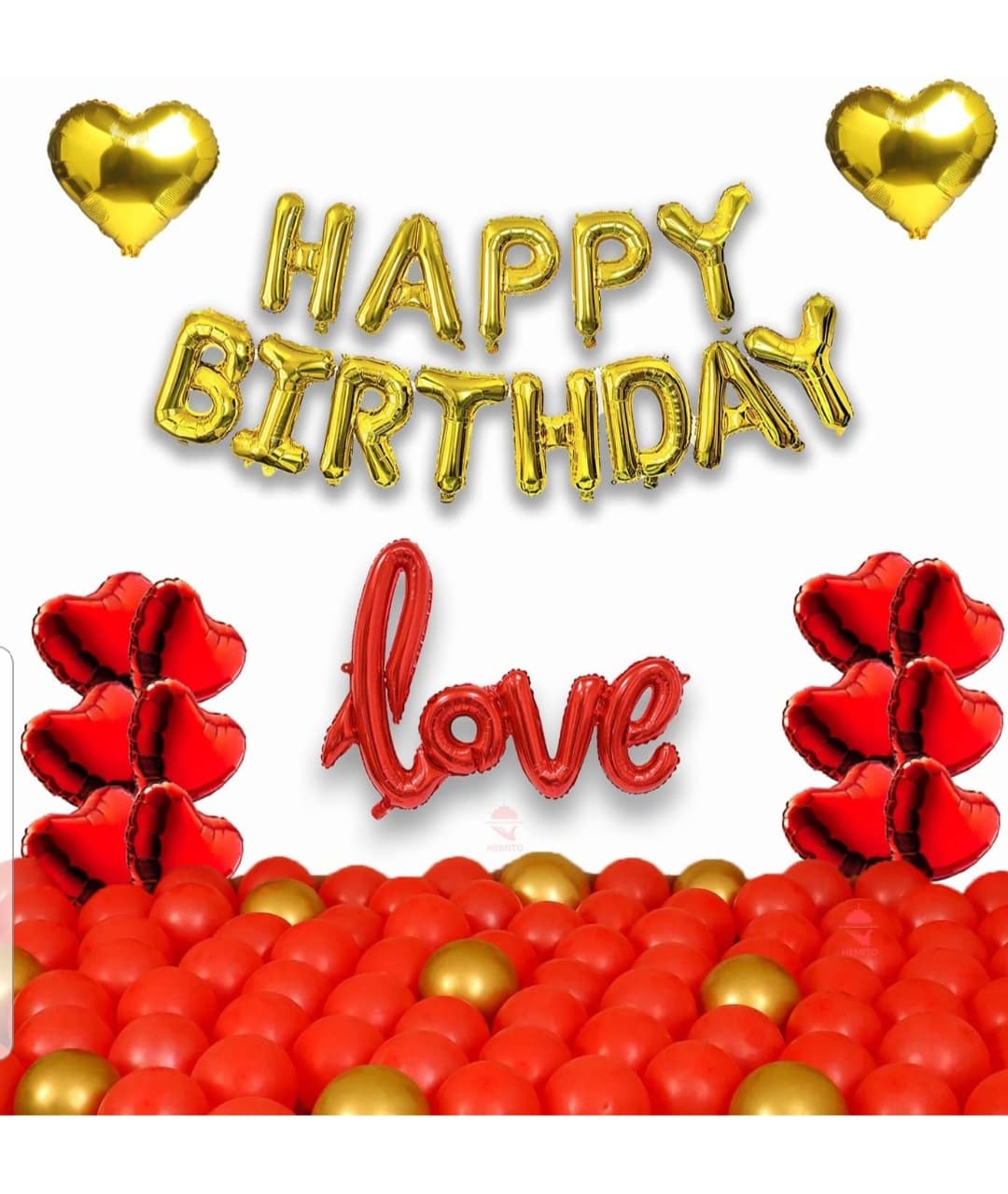 Heart-Themed Red & Gold Foil Balloon Set for Romantic Event Decor with Elegant Accents