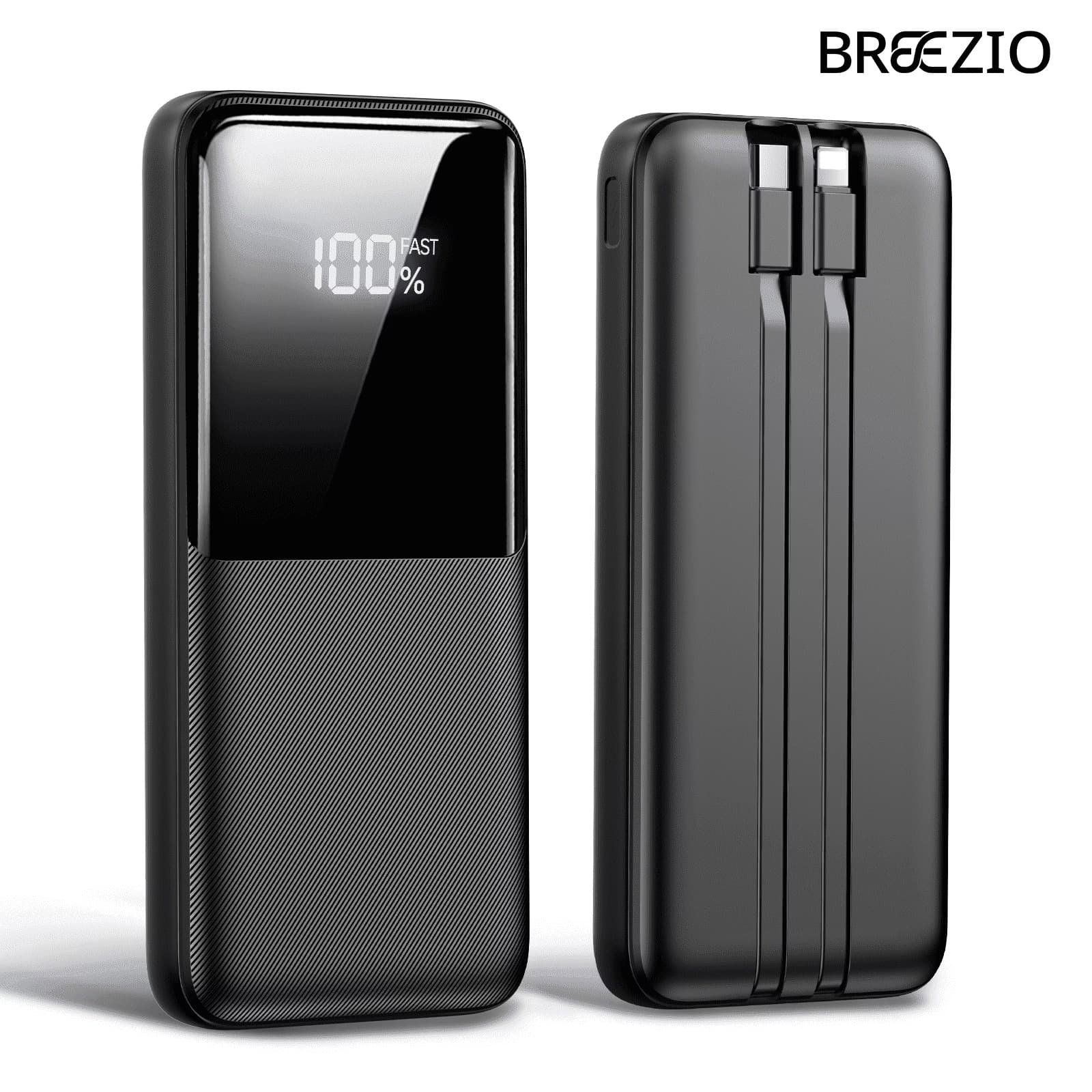 Portable Charger Power Bank, 20000mAh Fast Charging Portable Battery Pack with Built in USB-C(22.5W) and iOS(20W) Output Cables Compatible for iPhone, Android - Black