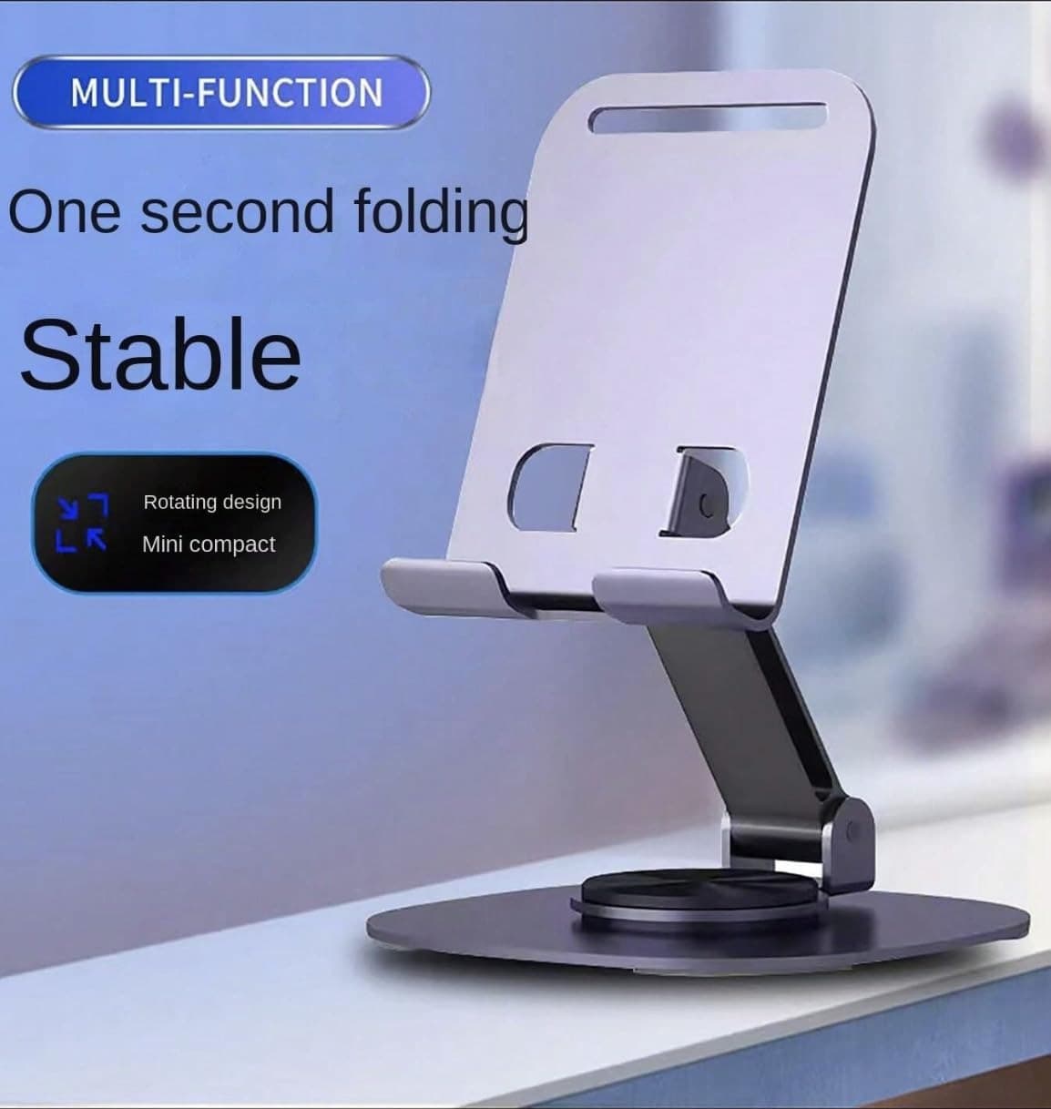 En Ligne Cell Phone Stand, 360°Rotation Height Adjustable Phone Holder for Desk, Thick Case Friendly Foldable Portable Metal Base Stand Compatible with All...