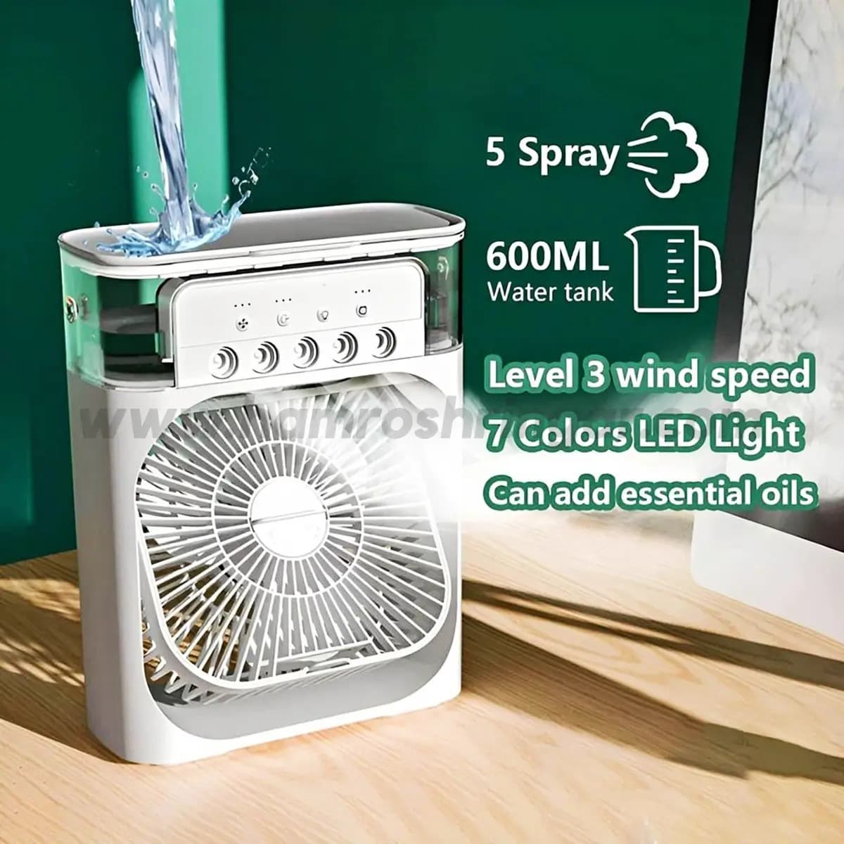 Portable Mini Air Cooler Fan - 500 ml Water Tank USB Personal Cooler, Mini Humidifier Fan with 7 Colors LED Light