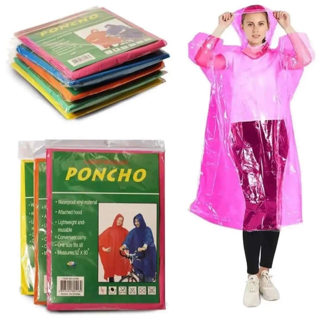 Unisex Poncho Raincoat Lightweight With Hoods -Multicolor