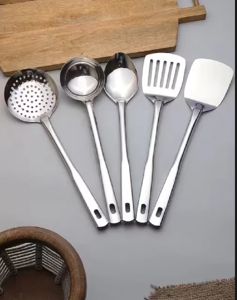 5 Piece Stainless Steel Ladle Set Kitchen Tools Cooking Support - Silver