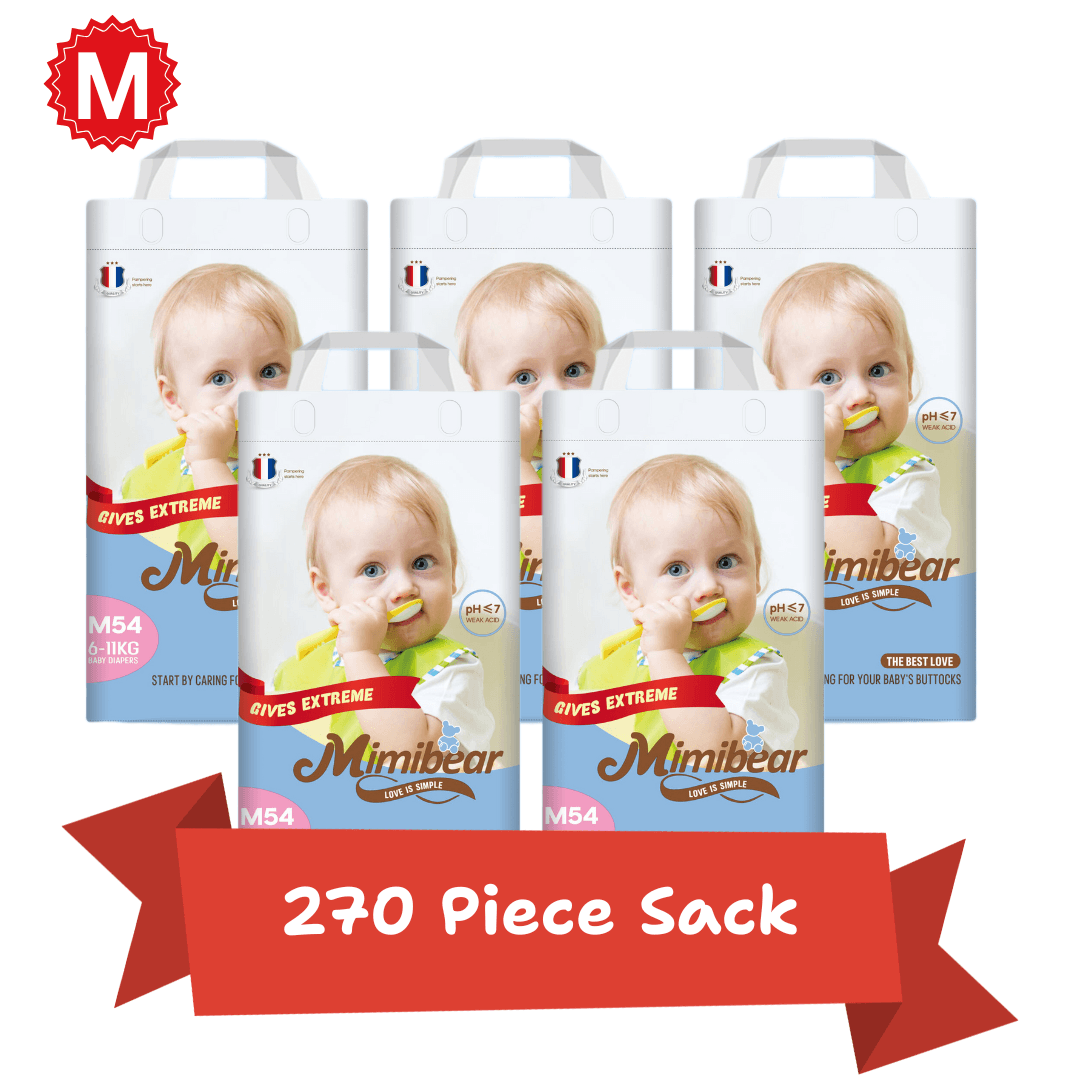 MIMIBEAR Medium Size 270 Piece Sack Pack Premium Baby Diaper Pant Style