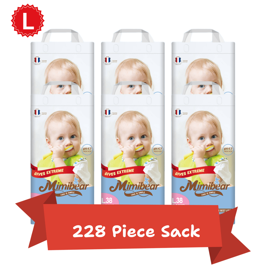 MIMIBEAR Large Size 228 Piece Sack Pack Premium Baby Diaper Pant Style