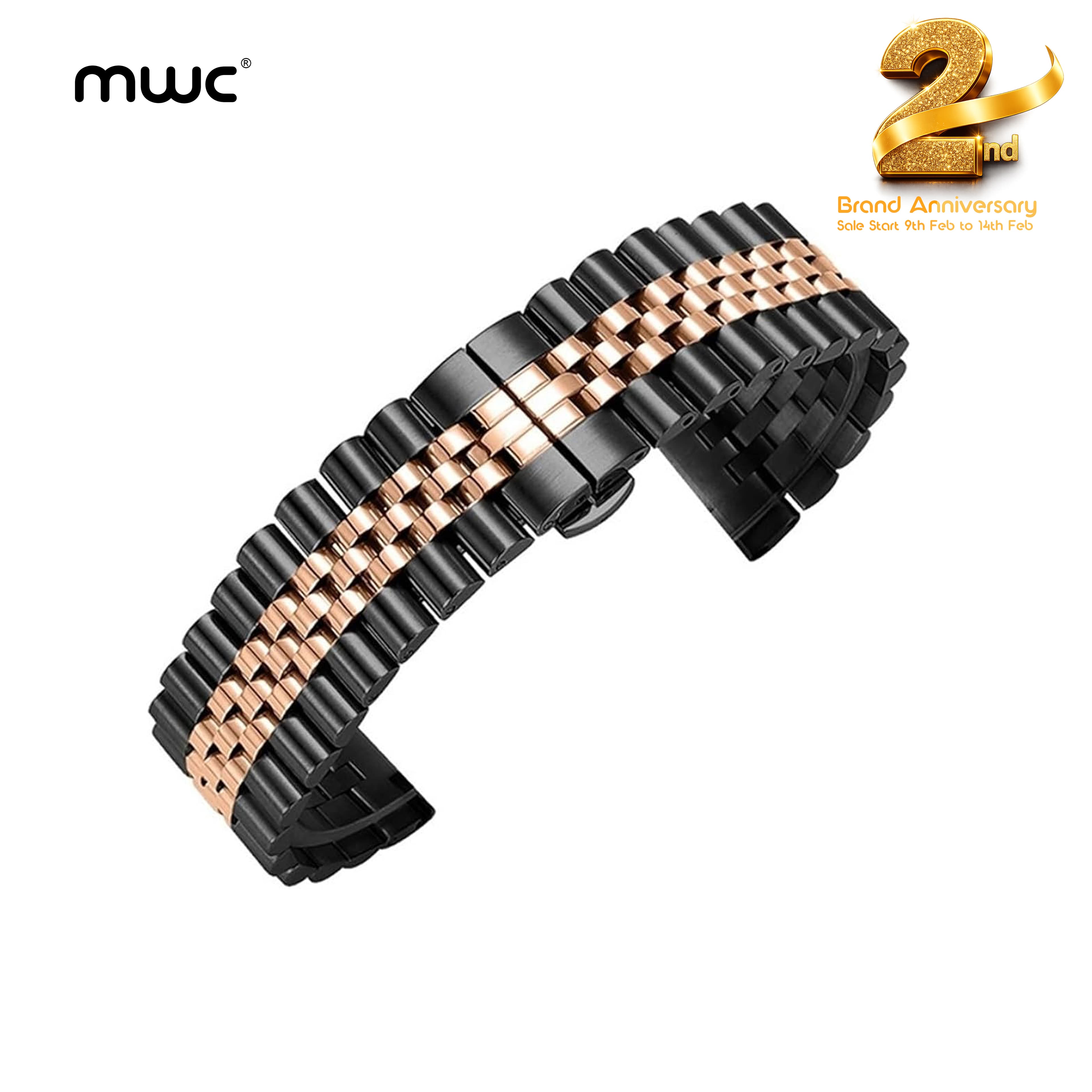 MWC Solid Stainless Steel 22mm Watch Strap