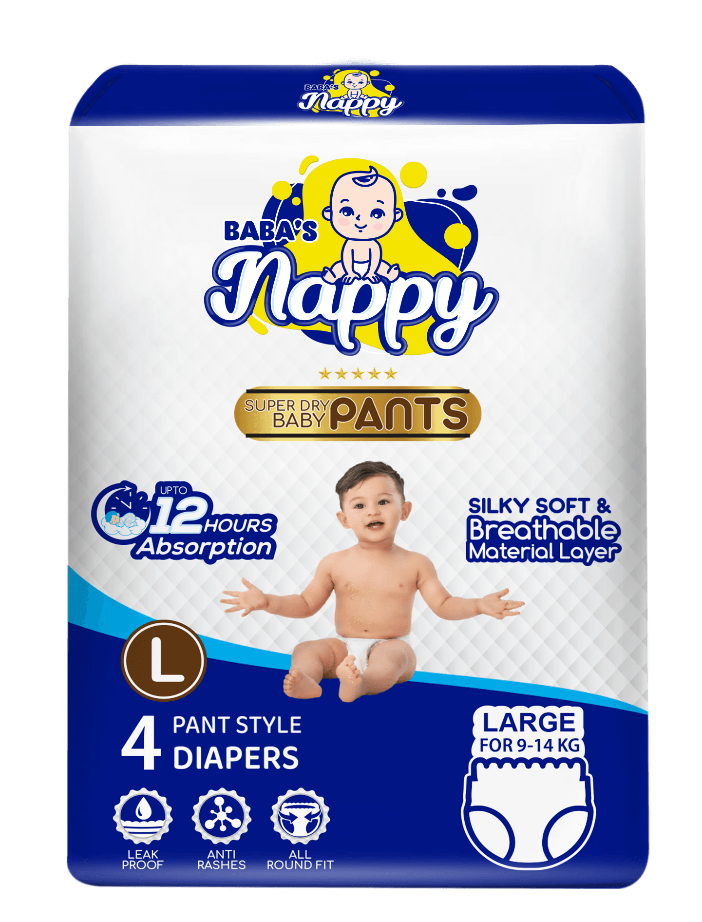 Baba's Nappy Baby Pull Up Diaper Small Pack, Large - 4Pcs