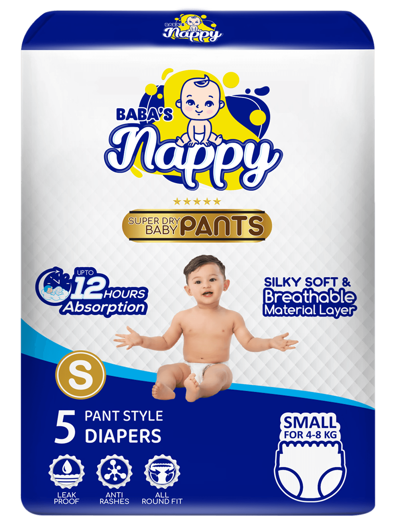 Baba's Nappy Baby Pull Up Diaper Small Pack, Small - 5Pcs