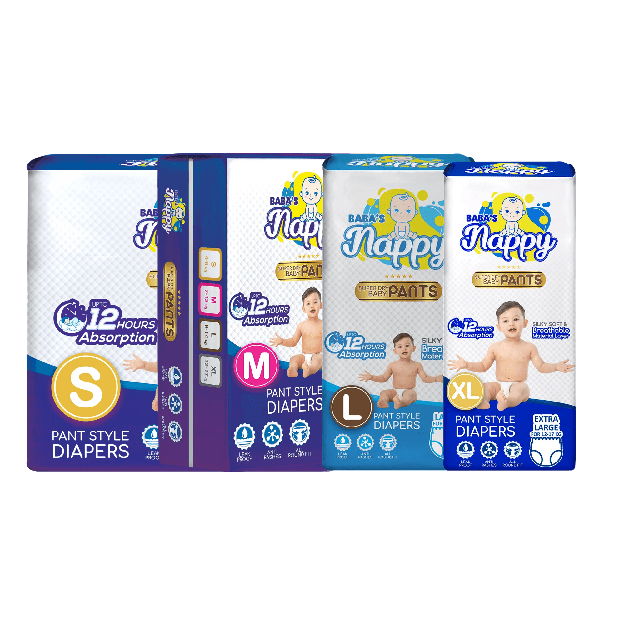 Baba's Nappy Baby Pull Up Diaper Small Pack, S, M, L & XL Combo