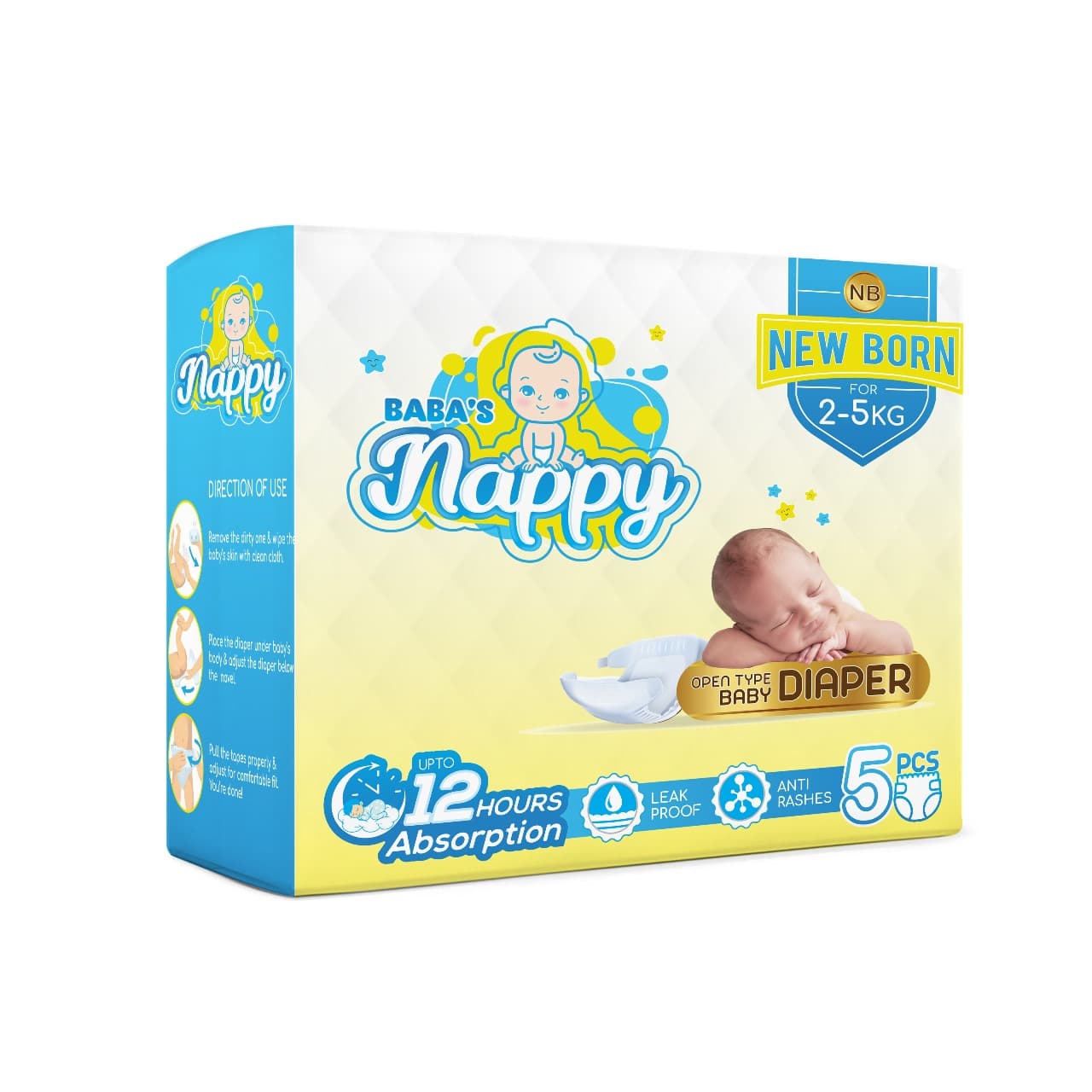 Baba's Nappy Newborn Baby Diapers in Tape (Pack of 5)