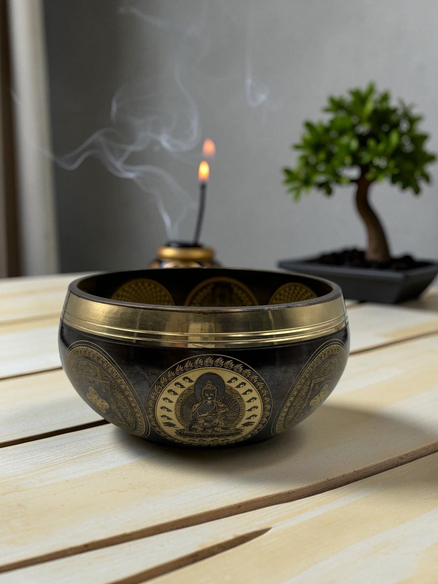 11 cm Handmade Buddha Singing Bowl Set with Wooden Striker & Cushion | Himalayan Meditation Bowl | Sound Healing & Yoga Accessory