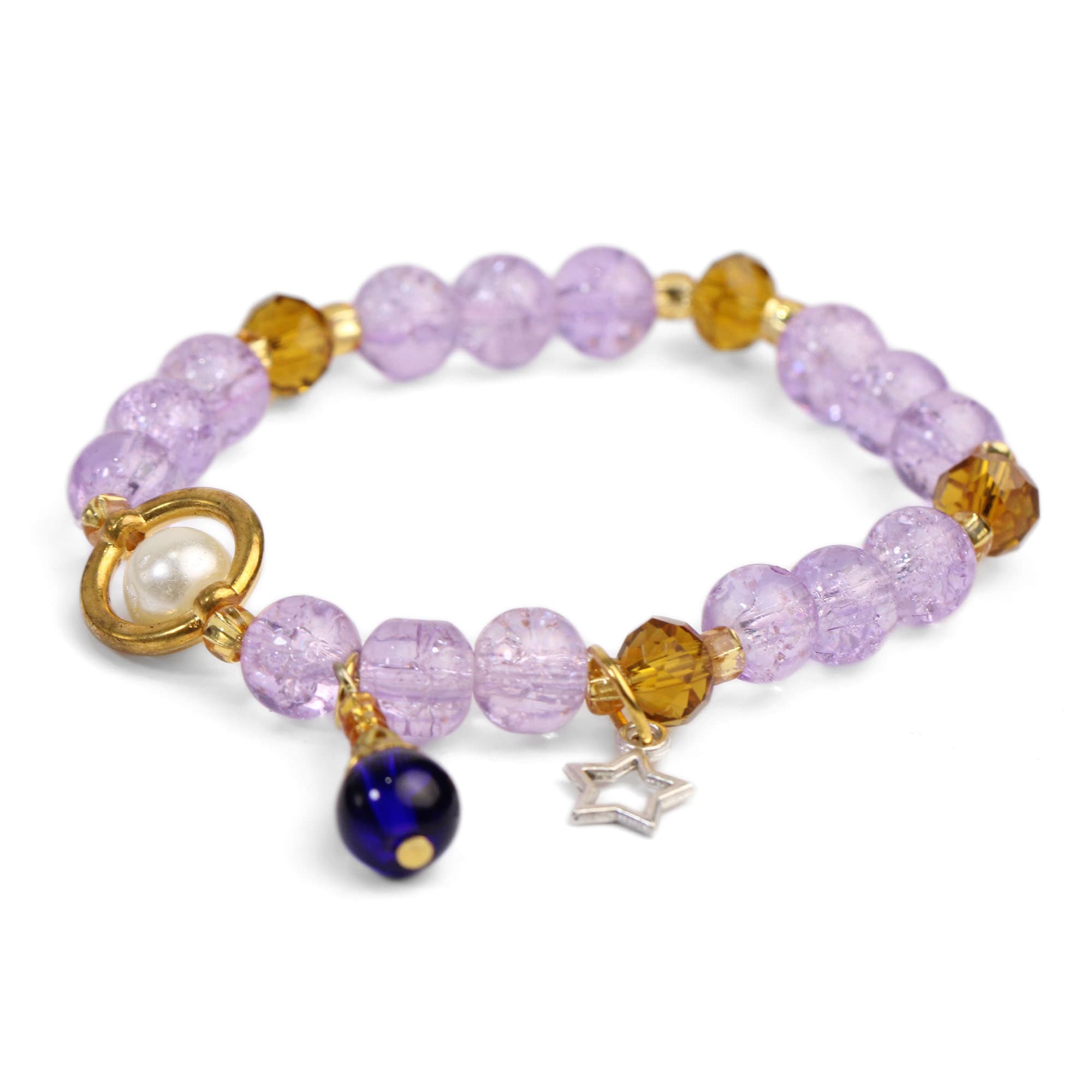 Light Purple Color Star Charm Glass Beads Adjustable Bracelet For Women