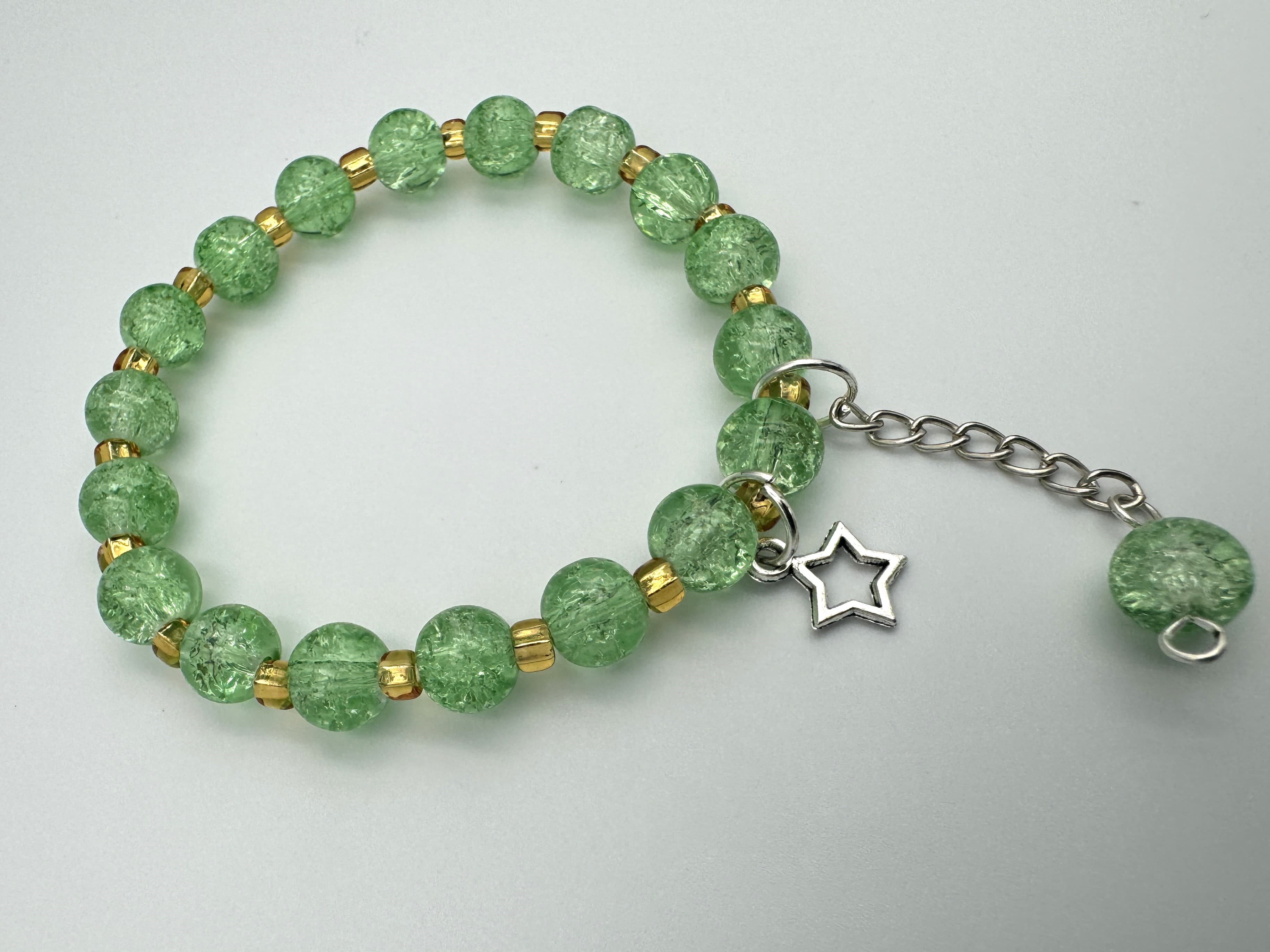 Green Stone Beads Designer Bracelet With Charm And One Stone For Women - Medium Size
