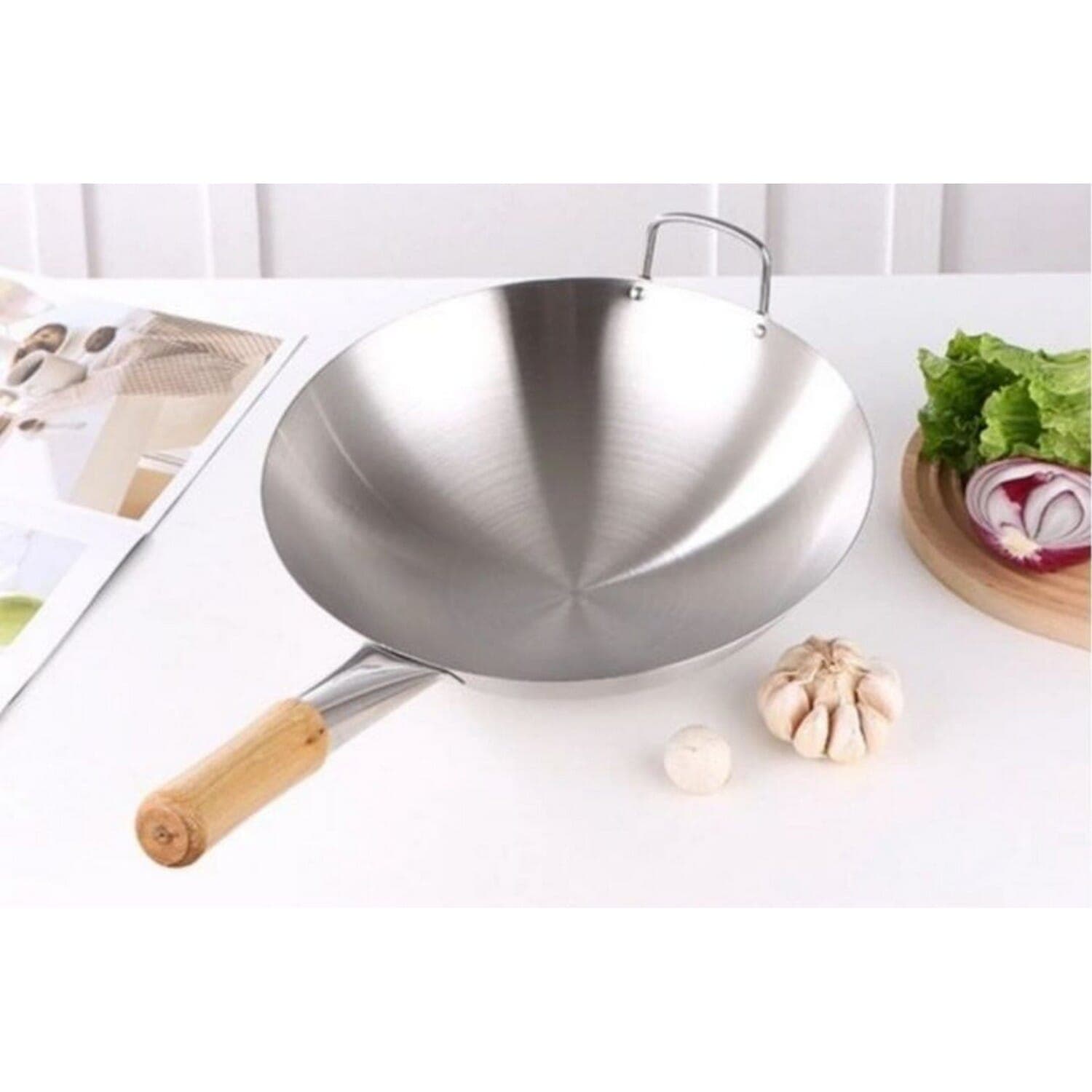 Steel Chinese Wok Pan 36 Cm Restaurant Fry Pan - Silver