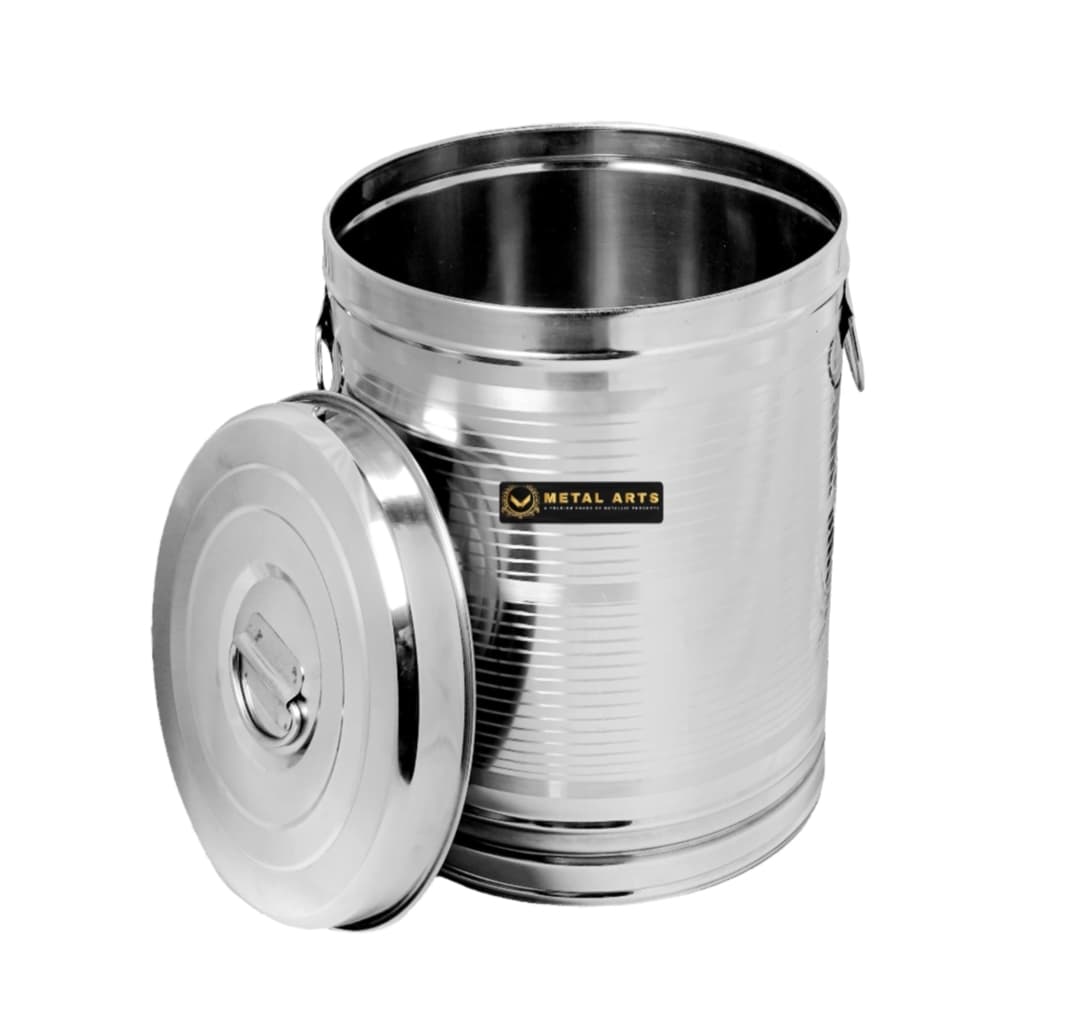 Steel Rice Drum Container With Lid 20Kg -Silver