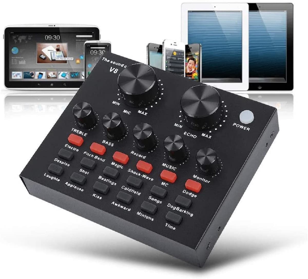 V8 Sound Card USB Audio Interface For Live Recording - Black