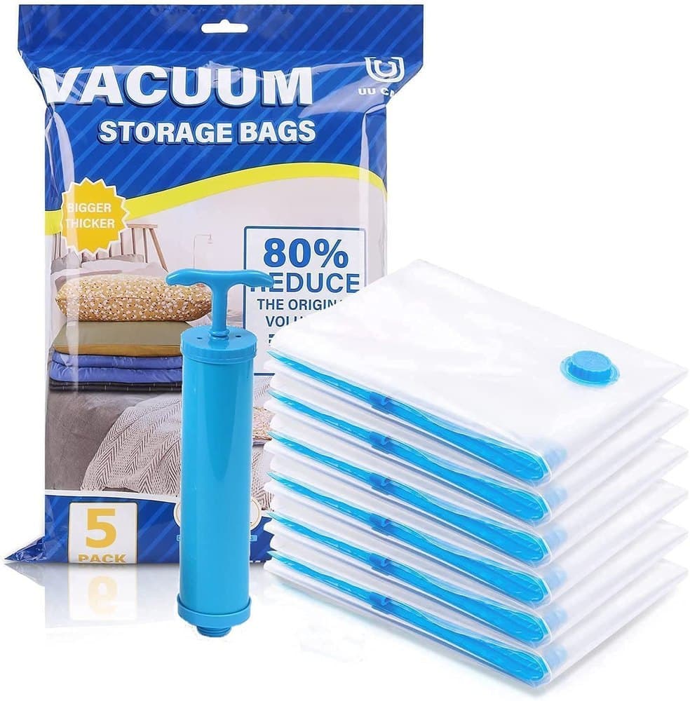 5 Pcs Reusable Vacuum Storage Bags – Travel Hand Pump For Clothes