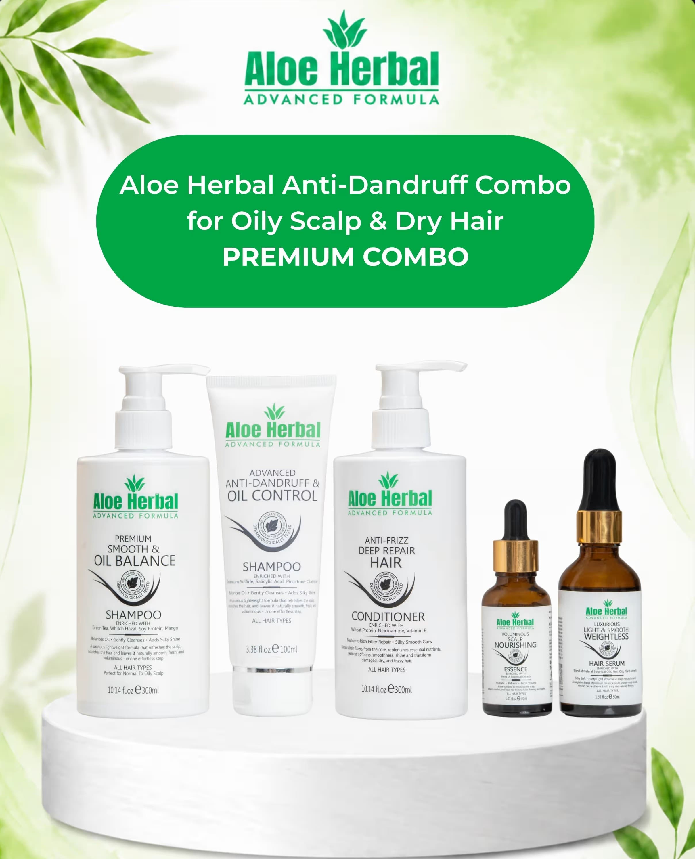 Aloe Herbal Anti-Dandruff Combo for Oily Scalp & Dry Hair - Premium Combo