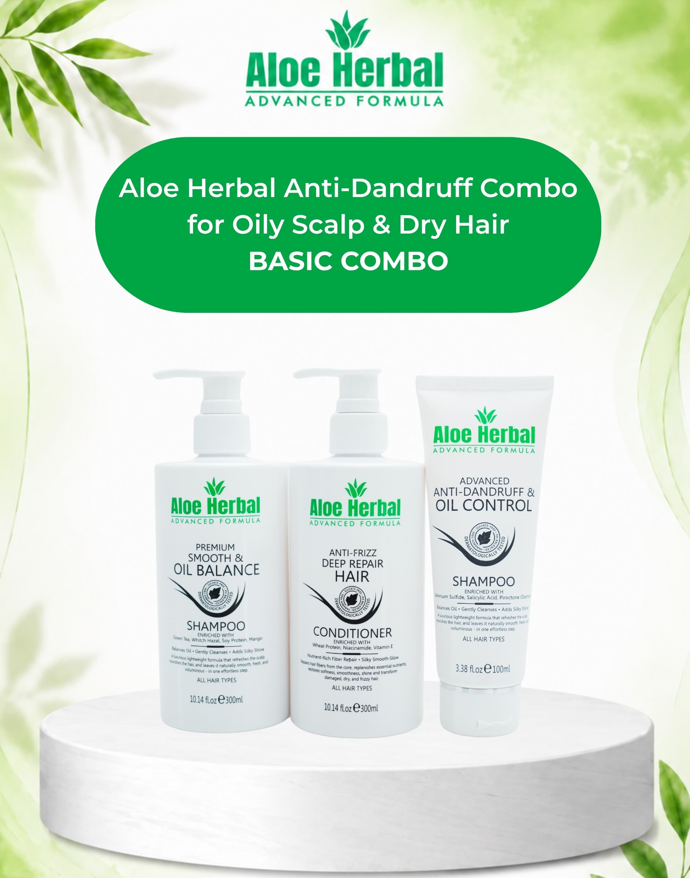 Aloe Herbal Anti-Dandruff Combo for Oily Scalp & Dry Hair - 300ml, 300ml, 100ml