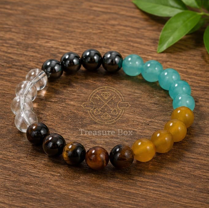 Oceanic Harmony Tiger Eye & Crystal Multicolor Beaded Bracelet For Unisex By Treasure Box Nepal