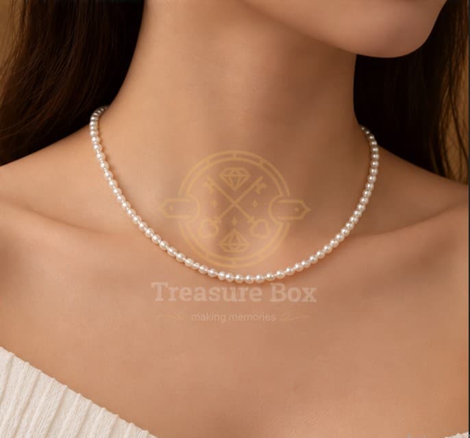 4mm Cream White Bead Whisper Necklace For Women By Treasure Box Nepal