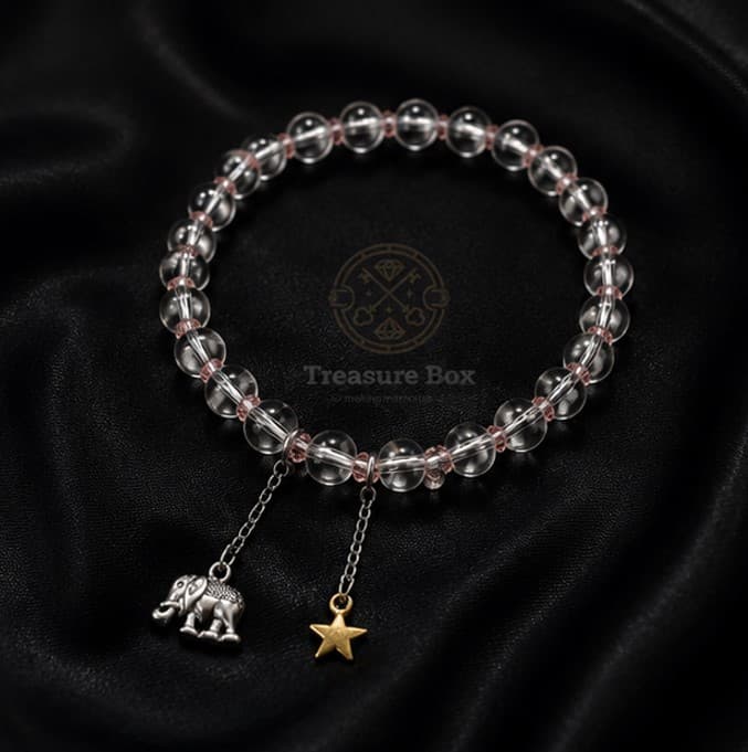 Crystal Glow Bead With Elephant & Star Charm Bracelet For Women By Treasure Box Nepal