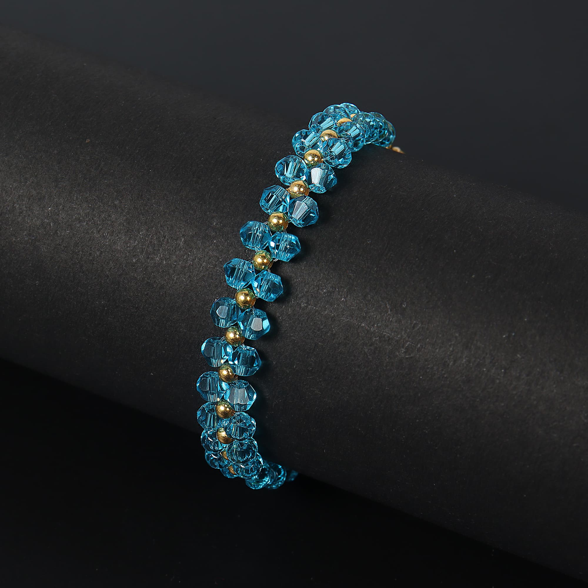 Blue Color Crystal with Gold Color Beads Bracelet For women by Treasure Box Nepal