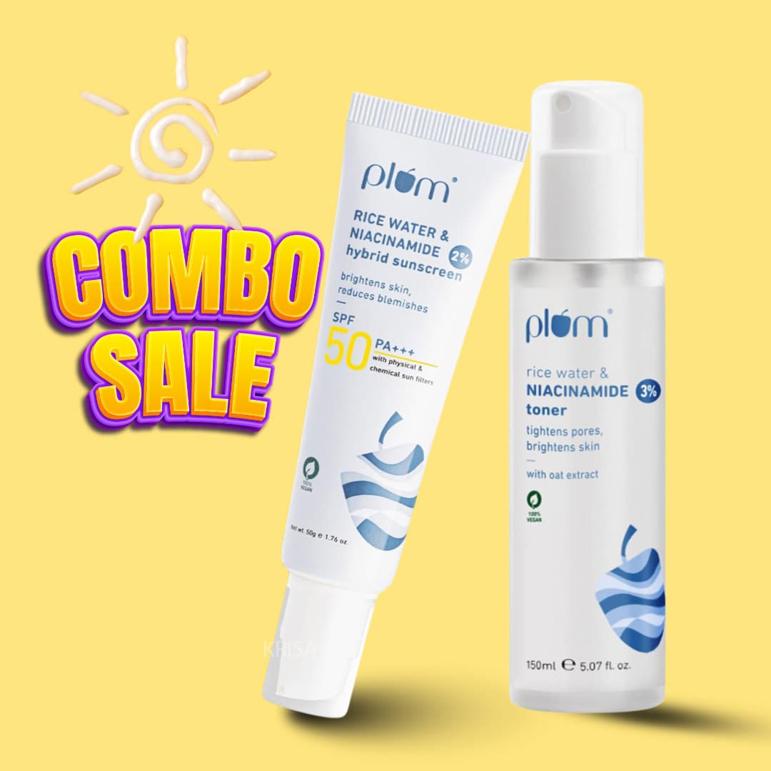 Plum Niacinamide & Rice Water Sunscreen SPF50 And Face Toner 150ml Combo
