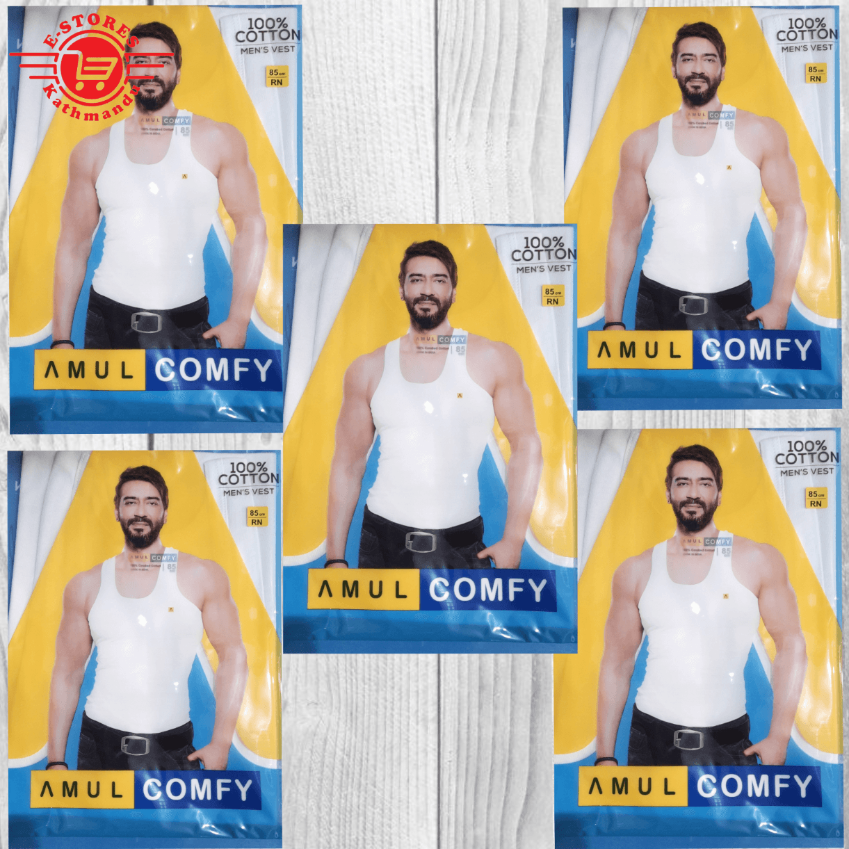 Pack Of 5pcs Amul Comfy Men's Vest 100% Cotton RN