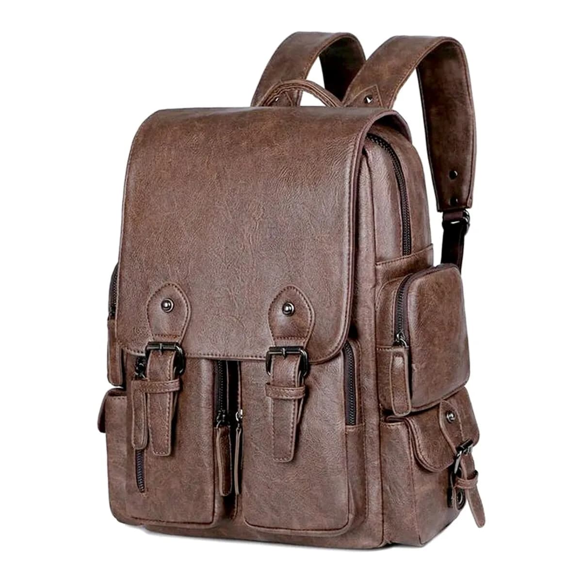 Genuine Solid PU Leather Large Capacity Backpack For Unisex Casual PU Leather Bag For Travelling And Official Purpose
