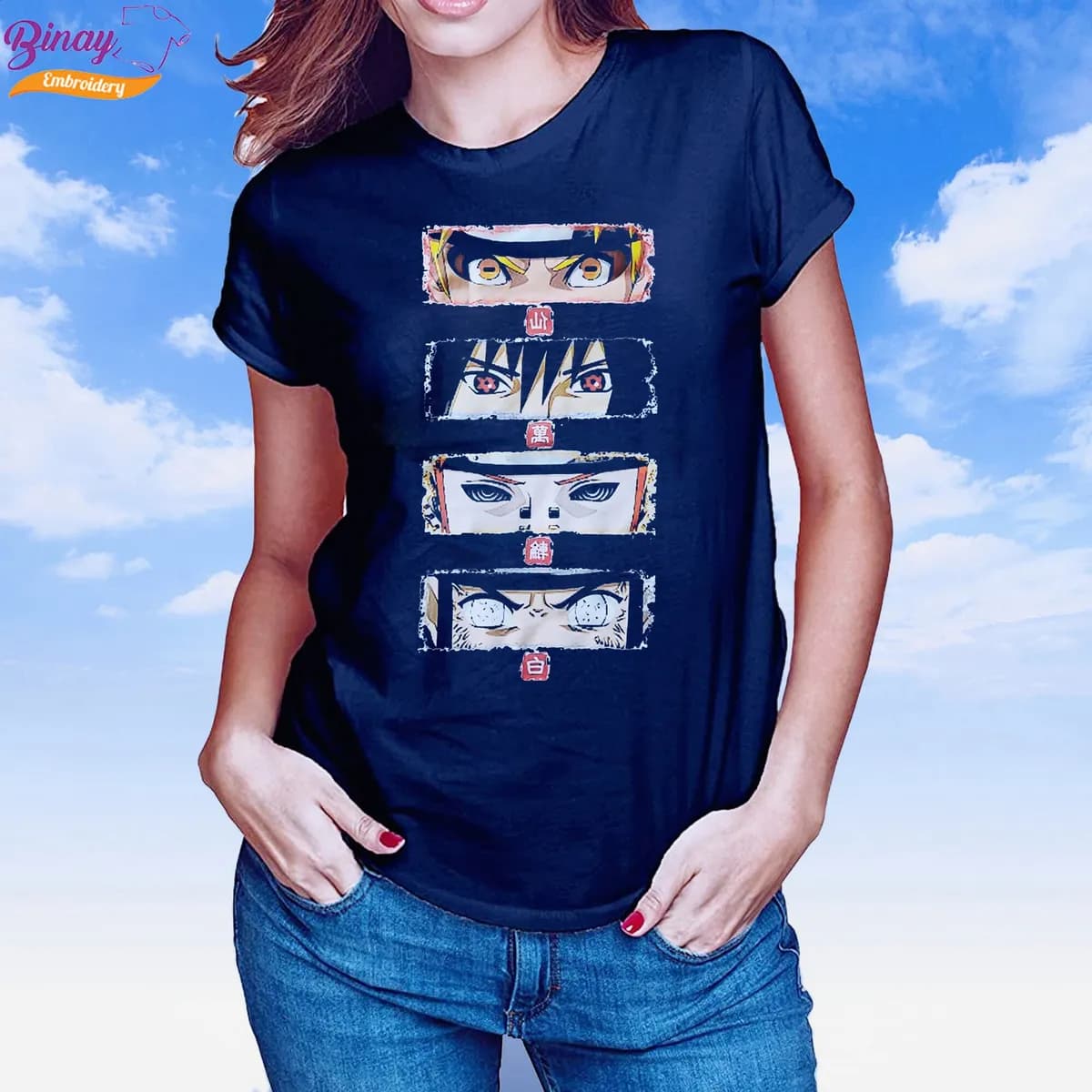 Binay Embroidery Anime Blue Casual T-Shirt For Women- Fashion | T-Shirts For Women | Women's Upper Wear |