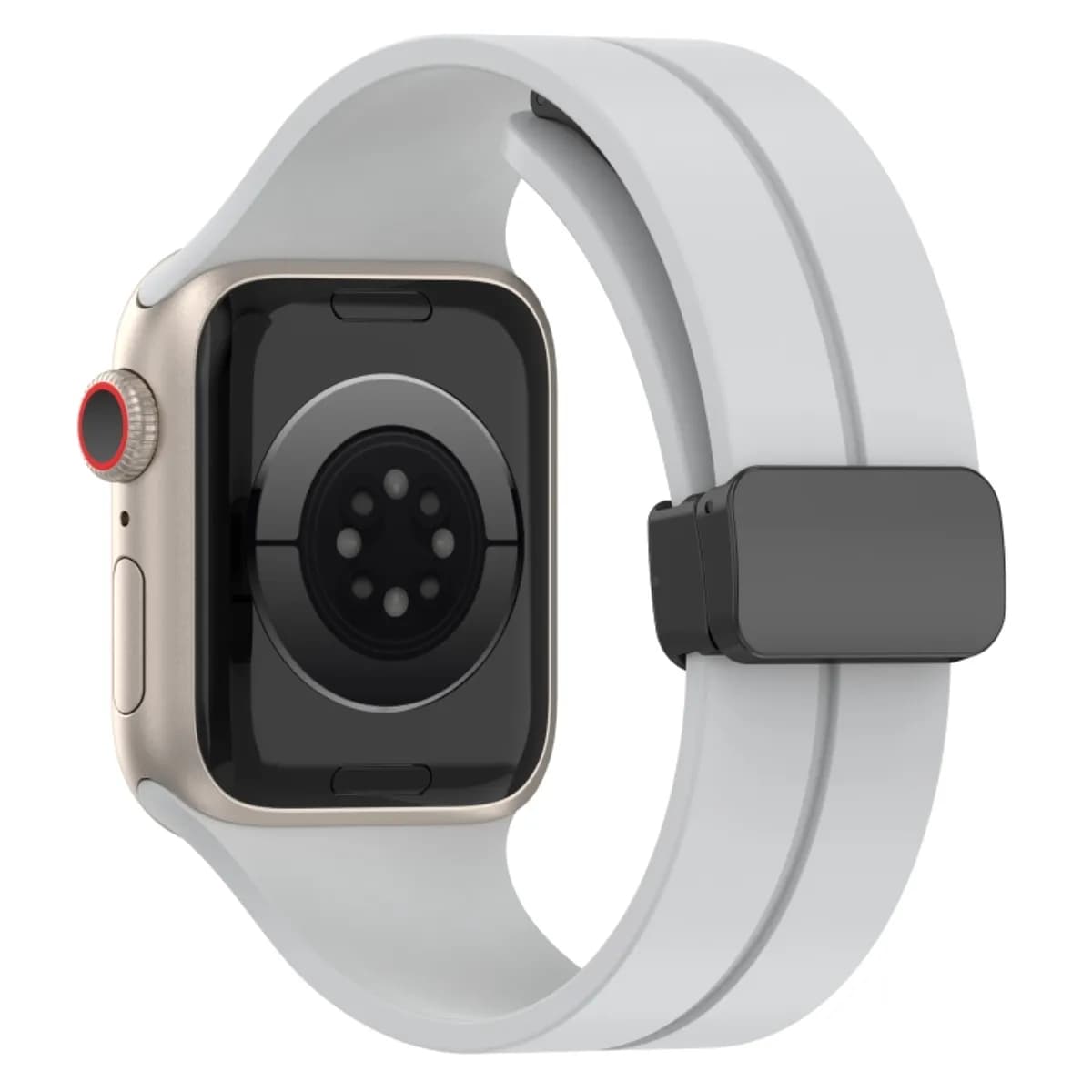 Magnetic Folding Buckle Silicone Strap For Apple Watch – Grey Color